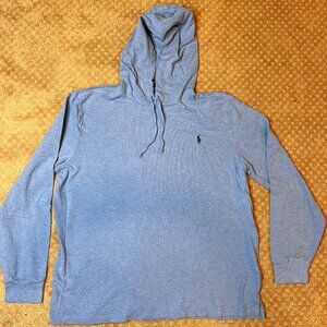 Polo Ralph Lauren XL TG Blue 100% Cotton Hooded Pullover Lightweight Sweater